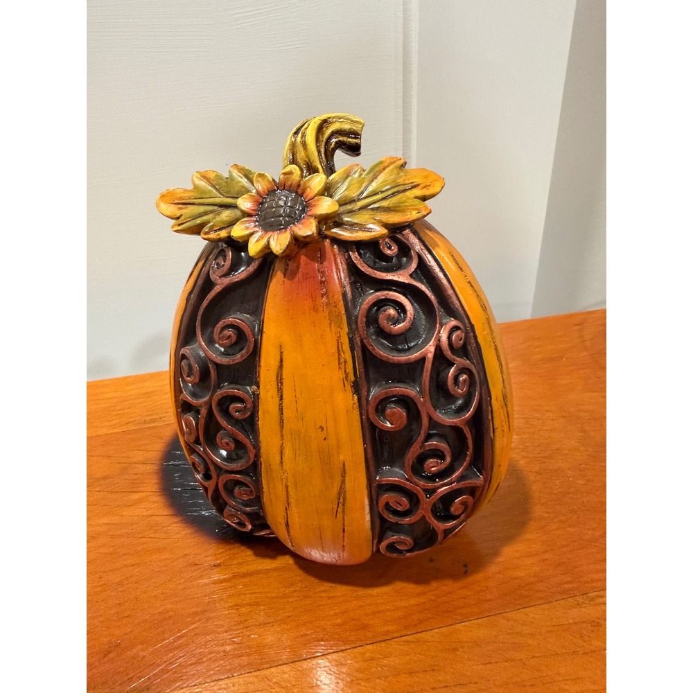 Hobby Lobby Resin Pumpkin Sunflower Scrollwork Fall Harvest Decor Orange Bronze